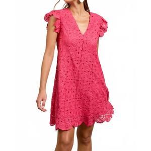NEW SKIES ARE BLUE crochet mini dress in raspberry